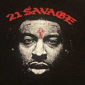 21 Savage Mens Double-Sided Graphic T-Shirt Black Crew Neck Sz 3XL Cotton De11